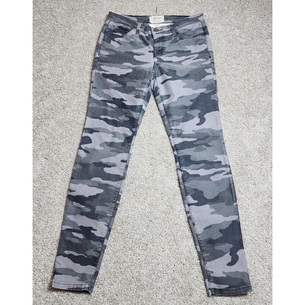 Current Elliott The Ankle Skinny Jeans 27 Black Camo Coated Distressed Waxed